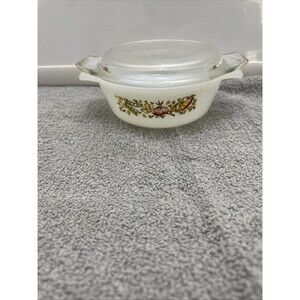 Vintage Anchor Hocking Fire King Individual Casserole Dish w/ Lid Natures Bounty